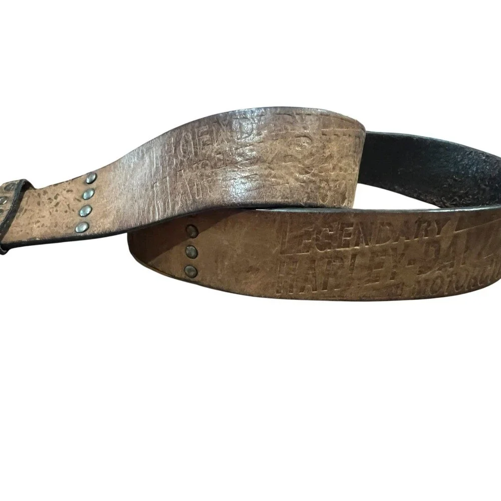 Harley Davidson Mens Brown Distressed Embossed Leather Belt  Size 38  Biker Moto